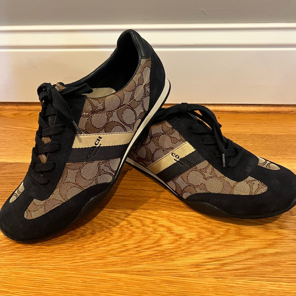 Coach Brown and Black Monogram Stripe Sneakers New Without Box —9.5